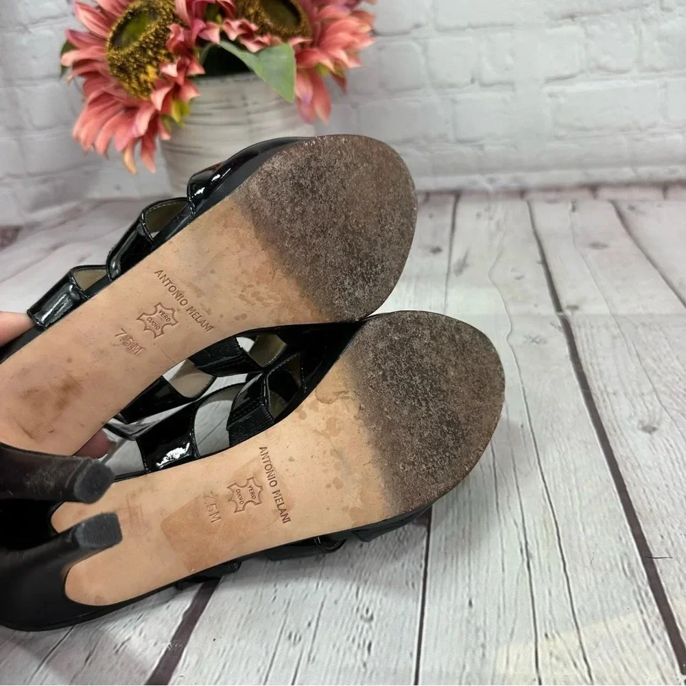 antonio melani sling back leather heels rose flower peep toe women 7.5 dressy